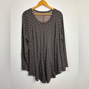 AnyBody Blouse Plus Size 1X Long Sleeve Printed Soft Stretch Modal Cotton Boho